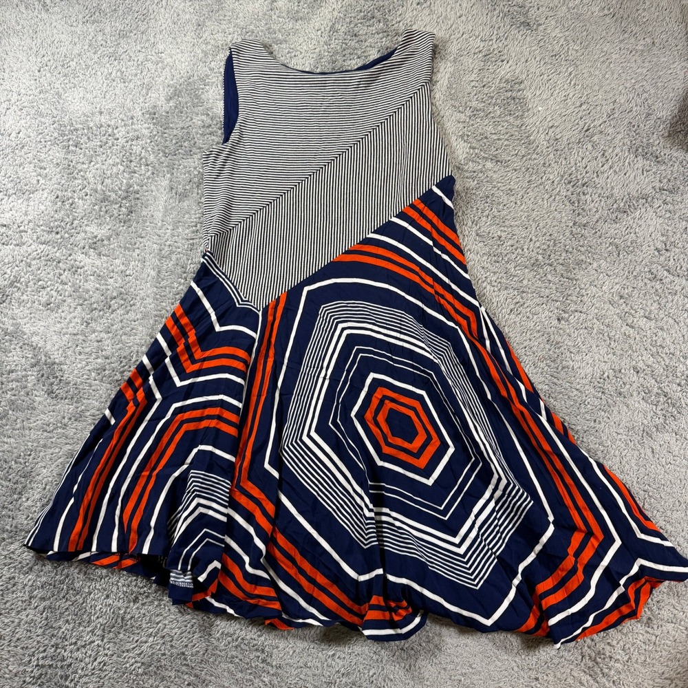 Maeve Anthropologie Dress M Medium Navy Orange White Geometric Striped Like New